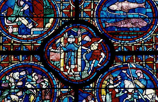The mystical colours of Chartres are the result of laminating the glass, as many as thirty layers being employed.