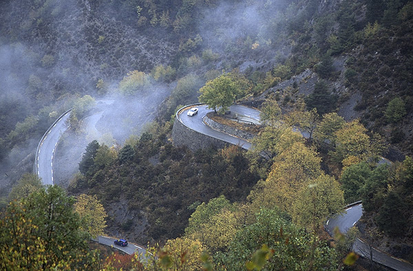 Rain and mist on the Route des Grandes Alpes, near Saint-Martin Vésubie.