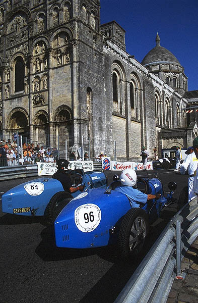 Bugatti GP grid line-up, a highlight of the Circuit des Remparts, Angoulême.